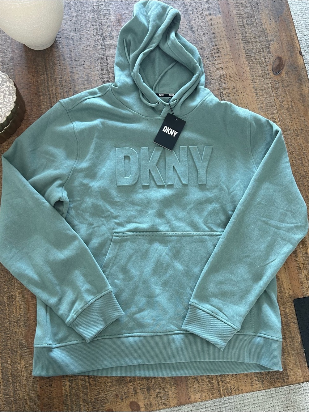DKNY Sage Green Embossed Logo Hoodie